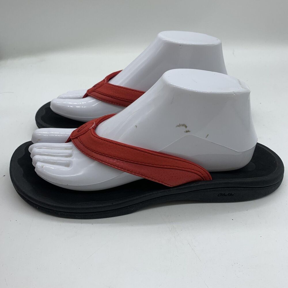 OluKai Sandals Womens Size 9 Red Flip Flop Cushioned Comfort Beach Synthetic - Picture 3 of 10